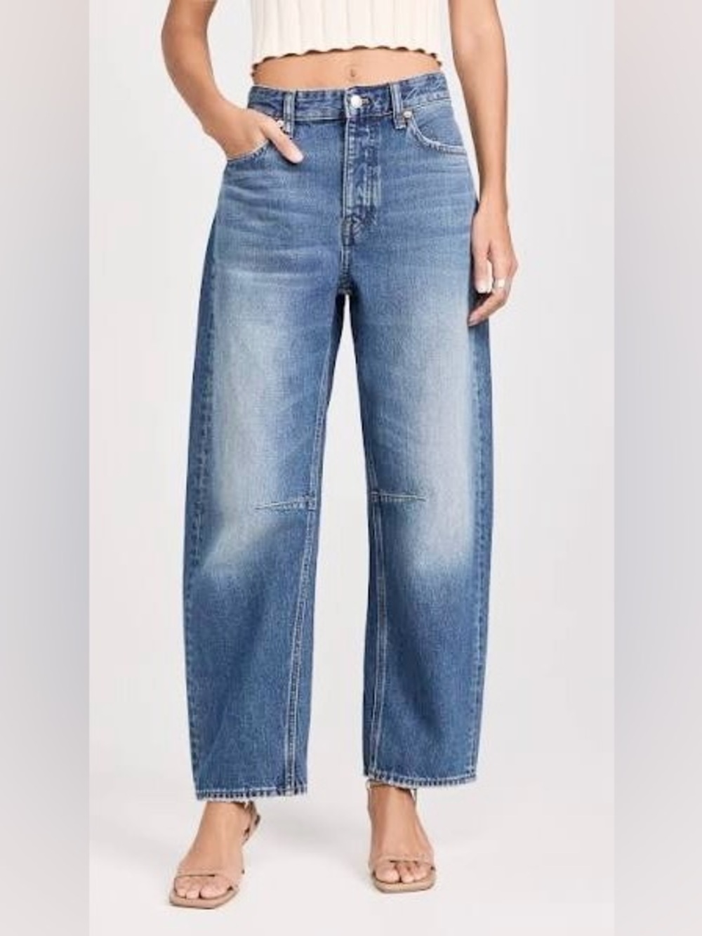 Madewell The Darted Barrel Leg Jean 26 EUC Button Fly Mid Rise Non Stretch Denim